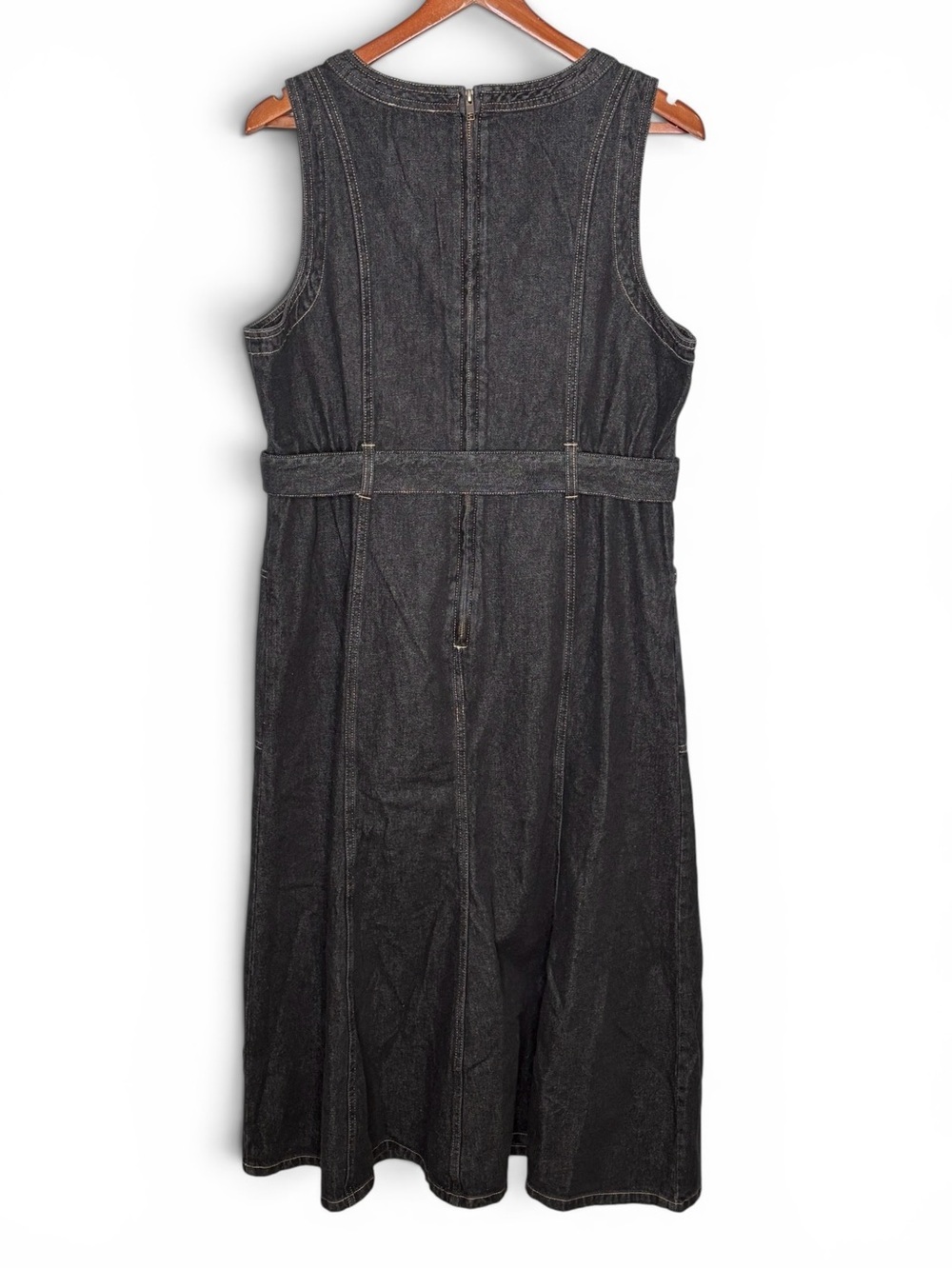 NWT Sundance Poppy Denim Dress Black Midi Belted • Size 14 • 100% Cotton - Picture 5 of 12